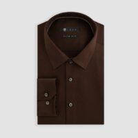 Chemise satin slim marron Satinslim"" - Izac