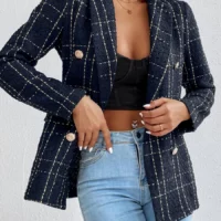 Manteau à carreaux à bouton en tweed