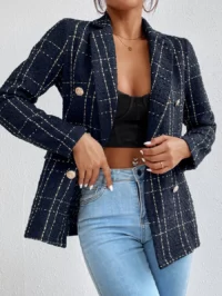 Manteau à carreaux à bouton en tweed