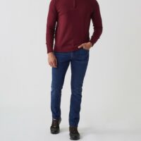 Pull col zippé coton-cachemire bordeaux Simon"" - Izac