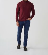 Pull col zippé coton-cachemire bordeaux Simon"" - Izac