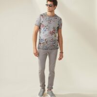 T shirt col rond imprime gris-clair Xuta"" - Izac