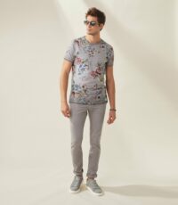 T shirt col rond imprime gris-clair Xuta"" - Izac