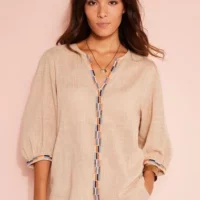 Blouse brodée en coton unie, manches 3/4 Blancheporte