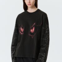 WEEKDAY - Haut carré imprimé à manches longues - Noir délavé - Regard de dragon