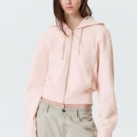 WEEKDAY - Sweat à capuche zippé en coton cintré - Rose clair délavé