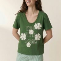 T-shirt Col U Manches Courtes À Fleurs Appliquées