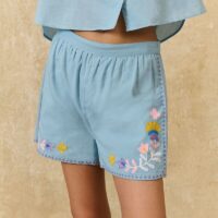 Short Brodé À Taille Élastiquée