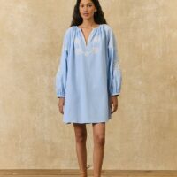 Robe Courte À Manches Longues Brodée