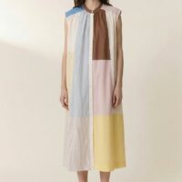 Robe Longue Chemise Patchwork Sans Manches