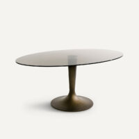 Table Avec Plateau Forme Ellipse En Verre Fumé