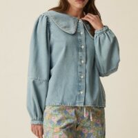 Blouse En Denim Col Claudine