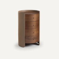 Commode Chevet Plaqué Noyer Et Cuir