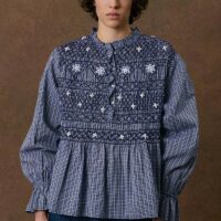 Blouse À Carreaux Et Smocks Col Rond