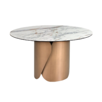 Table de salle à manger ronde en marbre porcelanique et acier coloris bronze