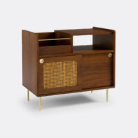 Meuble Vinyles En Plaqué Noyer Et Cannage