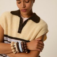 Pull Sans Manches Col Polo À Rayures