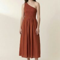 Robe Asymétrique Midi Smockée Évasée