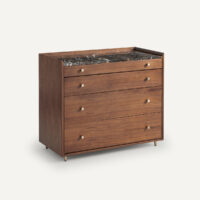 Commode 4 Tiroirs Plaqué Noyer Marbre Ambré