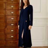 Robe Midi Col V Manches Longues