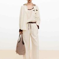 Pantalon en toile de soie - Jaune clair et bordeaux - Chanel - Chanel