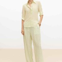 Chemise à manches longues en crêpe de soie - Vert et écru - Chanel - Chanel