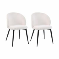 2 Chaises rembourrées en tissu teddy blanc crème-Tissu-Blanc-Mobili Rebecca