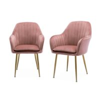 2 fauteuils velours vieux rose et pieds métal-Métal-Rose-sweeek