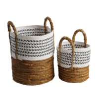 2 paniers avec poignée en fibre végétale L-S-Fibre-Blanc-Wanda Collection