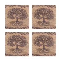 4 sous-verres arbre de vie en bois sculpté 10 cm-Verre-Marron-Signes Grimalt