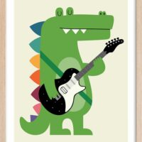 Affiche enfant rock croco avec cadre bois 30x45 cm-Bois-Multicolore-Hexoa