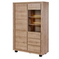 Argentier 4 portes dont 1 vitrée avec éclairage leds bois hudson oak-Bois-Marron-Altobuy