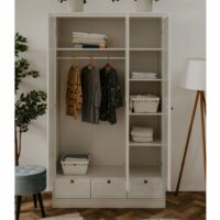 Armoire 3 portes 3 tiroirs 120x51x200 cm blanc - landzy--Blanc-Maison et Styles