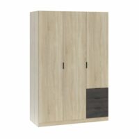 Armoire 3 portes 3 tiroirs 121x52x180 cm naturel et noir--Noir-Maison et Styles