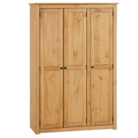 Armoire 3 portes 4 étagères 1 tringle en bois massif