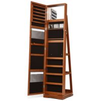 Armoire à bijoux avec miroir avec étagère de rangement marron--Marron-Giantex