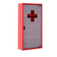 Armoire à pharmacie 3 étagères porte verre trempé dépoli logo croix-Verre-Rouge-Homcom