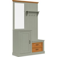 Armoire avec miroir et 1 porte 2 tiroirs en vert pin-Bois de Pin-Vert-Loft24