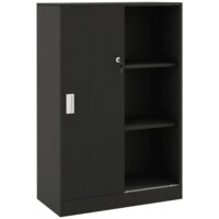 Armoire de bureau 2 portes coulissantes verrouillables 2 étagères--Noir-Homcom