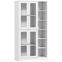 Armoire de cuisine 4 portes à fermeture douce en verre trempé blanc-Verre-Blanc-Homcom