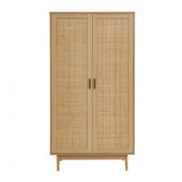 Armoire effet chêne et cannage rotin 2 portes 90 cm-Chêne-Marron-Gaucet