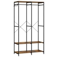 Armoire ouverte tringles étagères acier effet bois marron rustique-Bois-Marron-SONGMICS