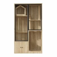 Armoire pour chats en bois avec portes vitrées et griffoirs-Bois-Jaune-Urban Cocon