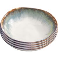 Assiette creuse en céramique blanche et bleue d20 - lot de 4-Céramique-Blanc-Kare Design