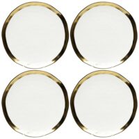 Assiette plate en porcelaine blanche et dorée d25 - lot de 4-Porcelaine-Blanc-Kare Design