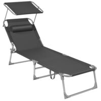 Bain de soleil avec pare-soleil et dossier inclinable gris foncé-Lin-Gris-SONGMICS