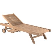 Bain de soleil avec tablette à roulettes en teck massif-Teck-Marron-Gescova