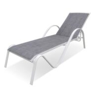 Bain de soleil en aluminium blanc et textilène gris 195x67x92 cm-Aluminium-Blanc-WILSA GARDEN