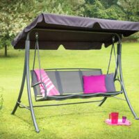 Balancelle de jardin 3 personnes polyester gris anthracite 194x126x163--Gris-Home Maison