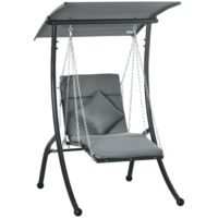 Balancelle en métal gris foncé avec toit inclinable 108x145x169 cm-Métal-Gris-OKWISH